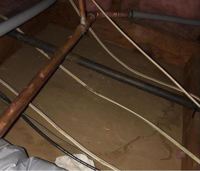 San Diego home has a water supply line leak which causes water damage in the roof and insulation of the home. 